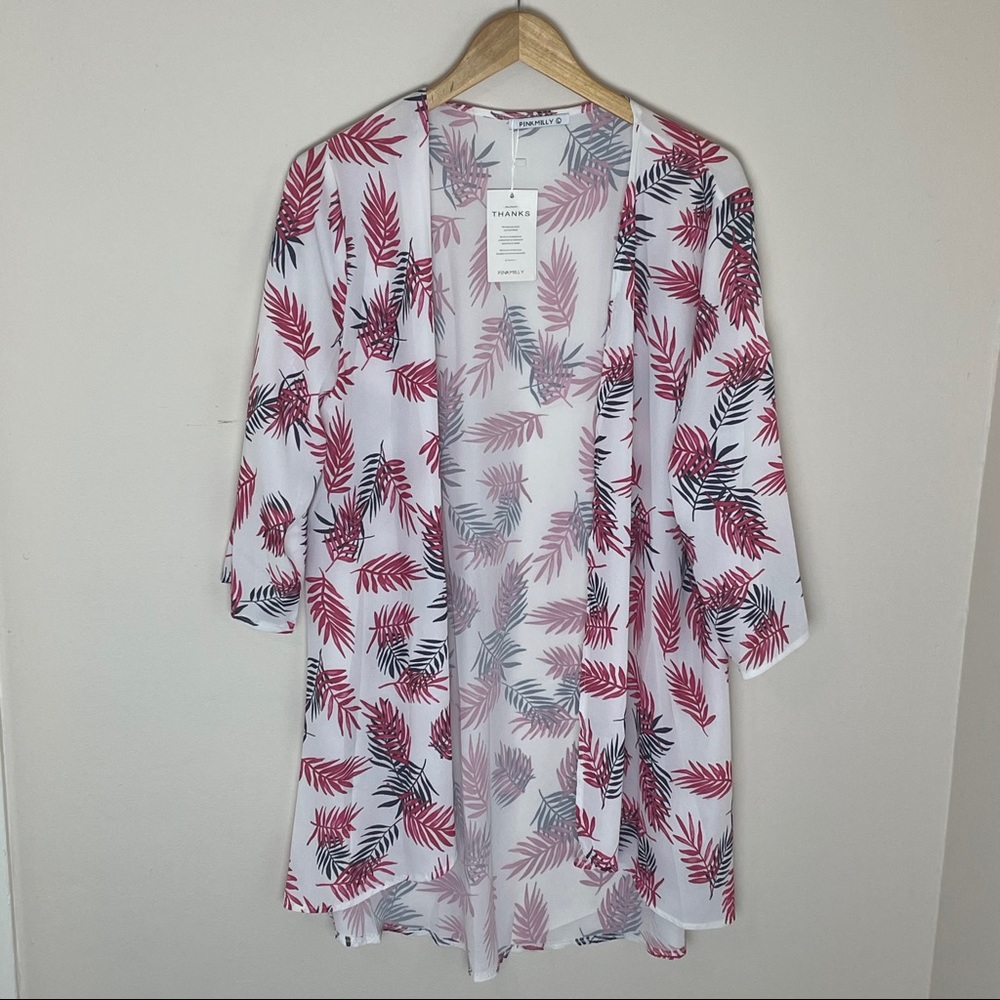 NWT Pink Milly pink palm kimono size large